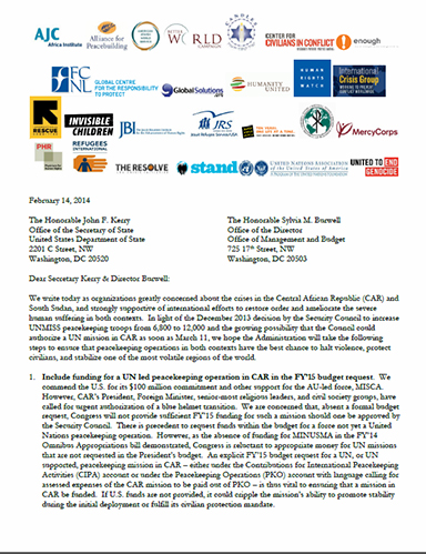 NGO Coalition Letter on the Central African Republic and South Sudan